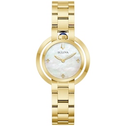 Ladies' Bulova Rubaiyat Gold-Tone IP Watch with Mother-of-Pearl Dial (Model: 97L181)