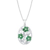 Thumbnail Image 1 of Emerald and 1/10 CT. T.W. Diamond Flower Vine Oval Pendant in Sterling Silver