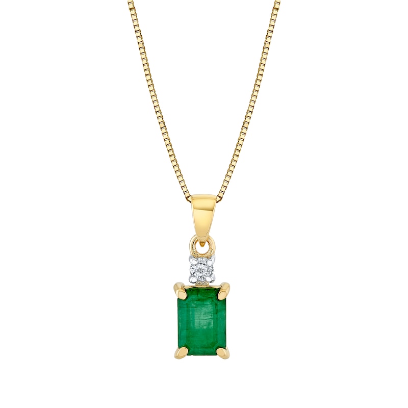 Main Image 1 of Emerald-Cut Emerald and 1/20 CT. T.W. Diamond Stacked Pendant in 14K Gold