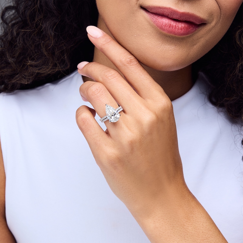 Main Image 2 of 5-5/8 CT. T.W. Pear-Shaped Certified Lab-Grown Diamond Bridal Set in 14K White Gold (F/VS2)