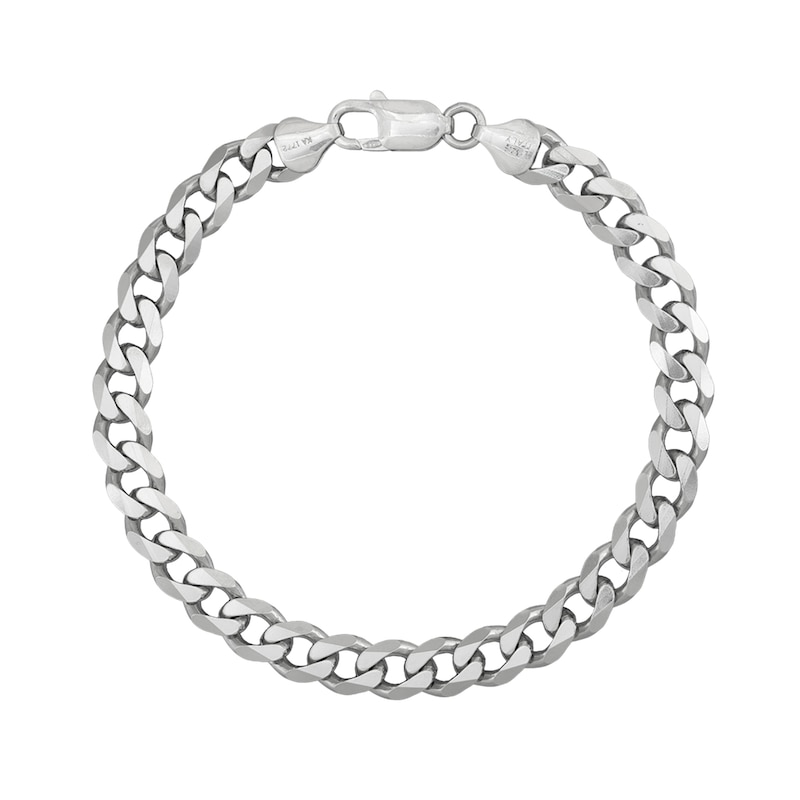 Main Image 1 of 7.2mm Diamond-Cut Curb Chain Bracelet in Solid Sterling Silver - 8.5"