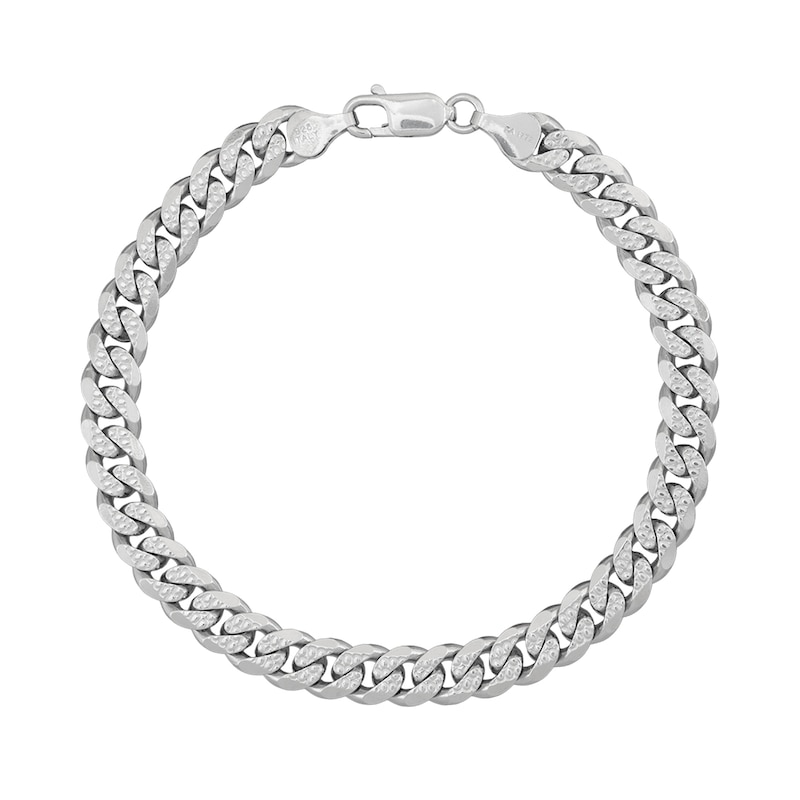 Main Image 1 of 6.9mm Diamond-Cut Miami Cuban Curb Chain Bracelet in Solid Sterling Silver - 8.5"