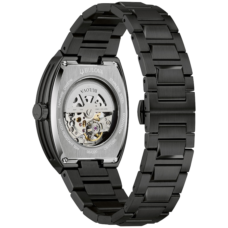 Main Image 3 of Men’s Bulova Maquina Black IP Automatic Watch with Tonneau Purple Skeleton Dial (Model: 98A320)