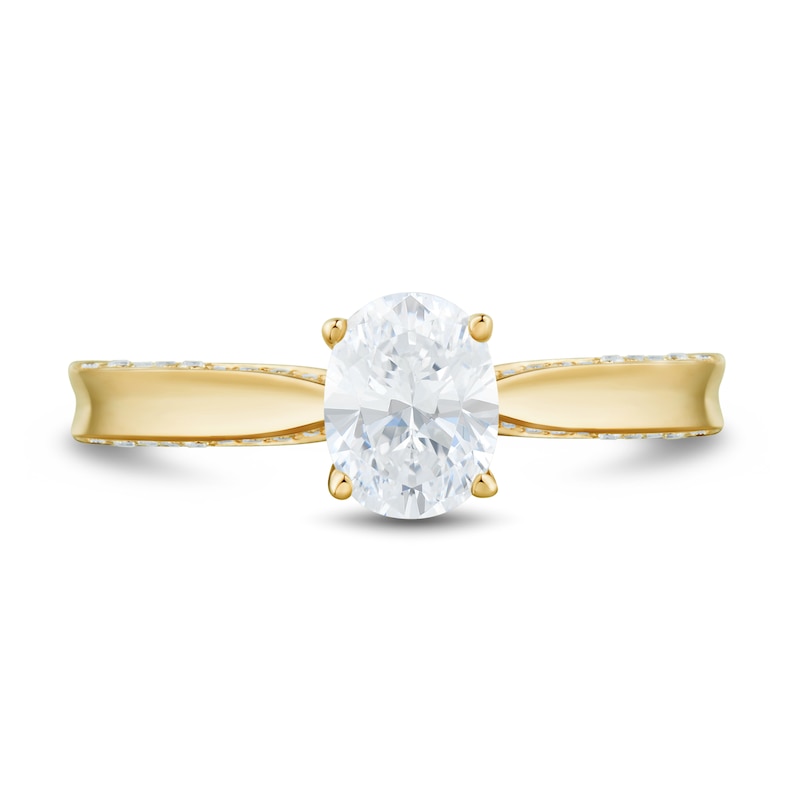 Main Image 2 of 1 CT. T.W. Oval Diamond Solitaire Pinched Shank Engagement Ring in 14K Gold