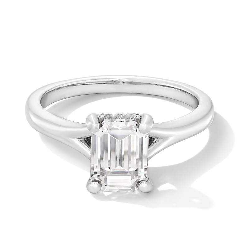 Main Image 1 of 2 CT. T.W. Emerald-Cut Certified Lab-Grown Diamond Solitaire Split Shank Engagement Ring in 14K White Gold (F/VS2)