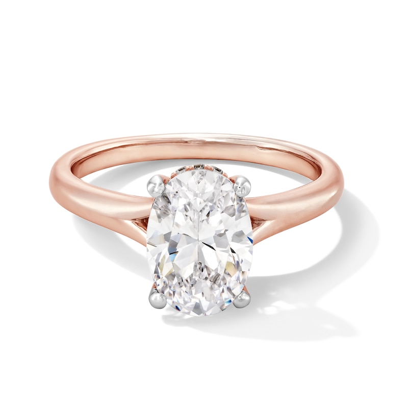 Main Image 1 of 2 CT. T.W. Oval Certified Lab-Grown Diamond Solitaire Hidden Halo Engagement Ring in 14K Rose Gold (F/VS2)