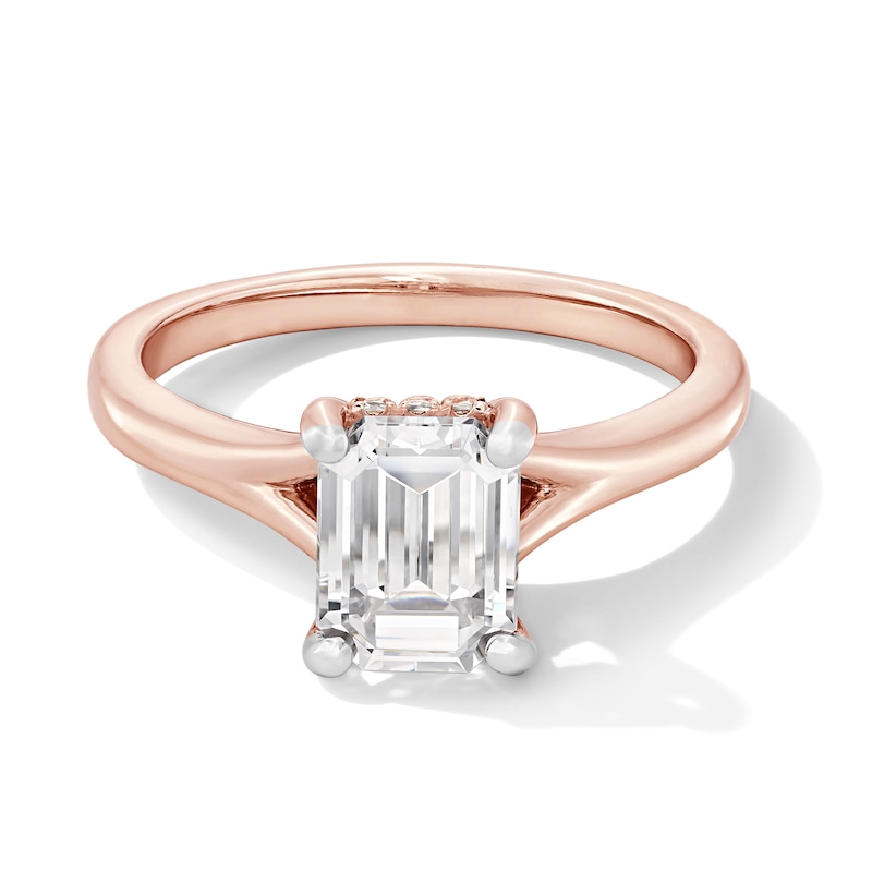Main Image 1 of 2 CT. T.W. Emerald-Cut Certified Lab-Grown Diamond Solitaire Hidden Halo Engagement Ring in 14K Rose Gold (F/VS2)
