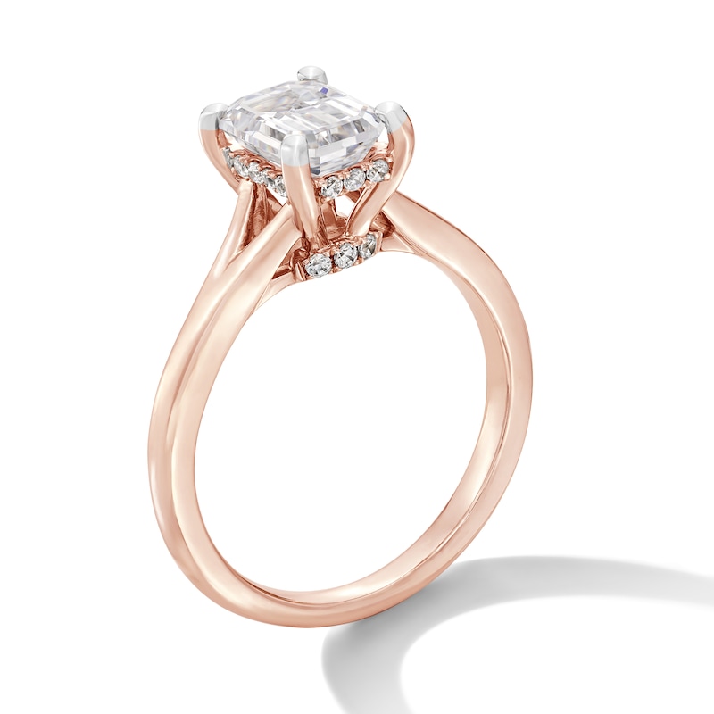 Main Image 2 of 2 CT. T.W. Emerald-Cut Certified Lab-Grown Diamond Solitaire Hidden Halo Engagement Ring in 14K Rose Gold (F/VS2)