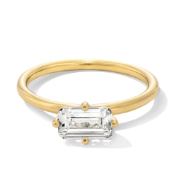 1 CT. Emerald-Cut Certified Lab-Grown Diamond Sideways Solitaire Engagement Ring in 14K Gold (F/VS2)