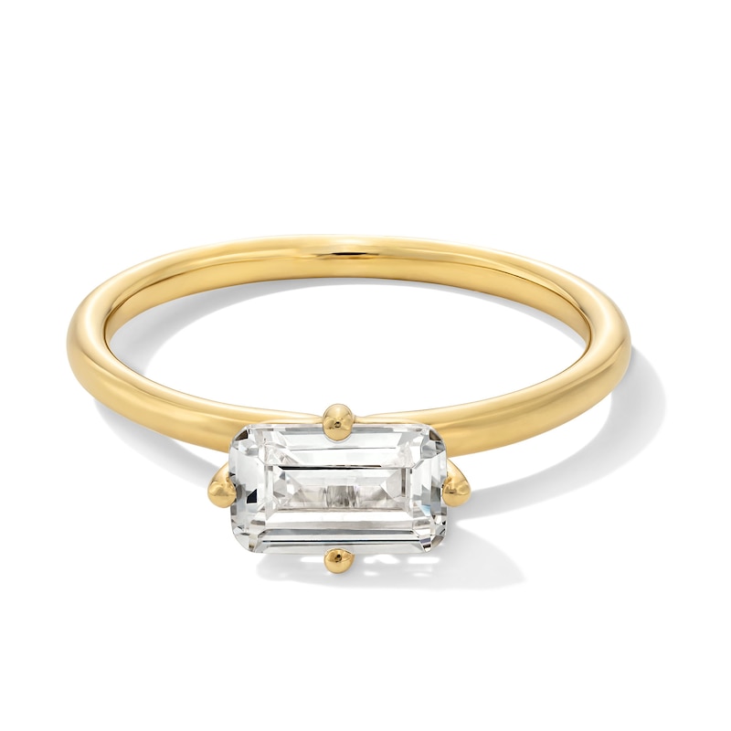 Main Image 1 of 1 CT. Emerald-Cut Certified Lab-Grown Diamond Sideways Solitaire Engagement Ring in 14K Gold (F/VS2)
