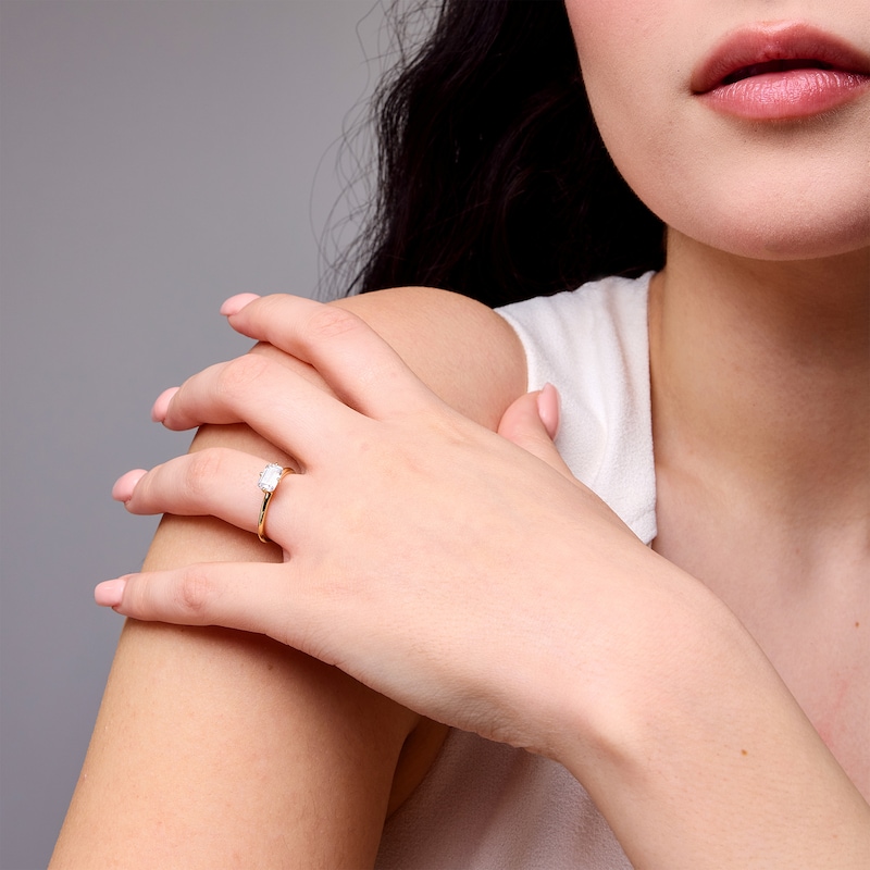 Main Image 2 of 1 CT. Emerald-Cut Certified Lab-Grown Diamond Sideways Solitaire Engagement Ring in 14K Gold (F/VS2)