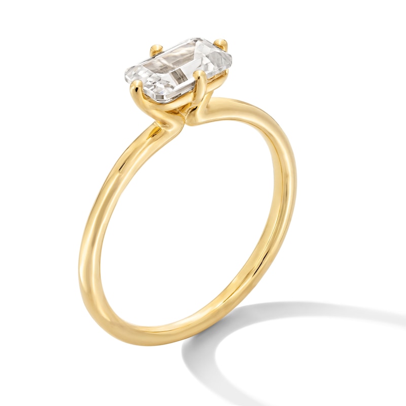 Main Image 3 of 1 CT. Emerald-Cut Certified Lab-Grown Diamond Sideways Solitaire Engagement Ring in 14K Gold (F/VS2)