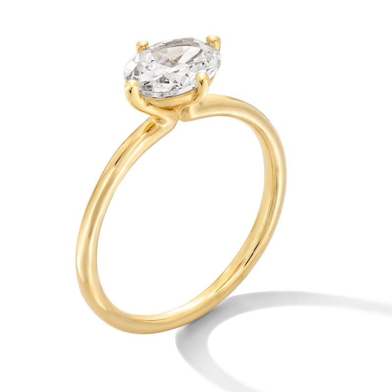 Main Image 3 of 1 CT. Oval Certified Lab-Grown Diamond Sideways Solitaire Engagement Ring in 14K Gold (F/VS2)