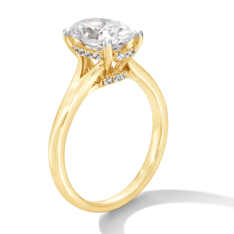 Main Image 3 of 2 CT. T.W. Oval Certified Lab-Grown Diamond Solitaire Split Shank Engagement Ring in 14K Gold (F/VS2)