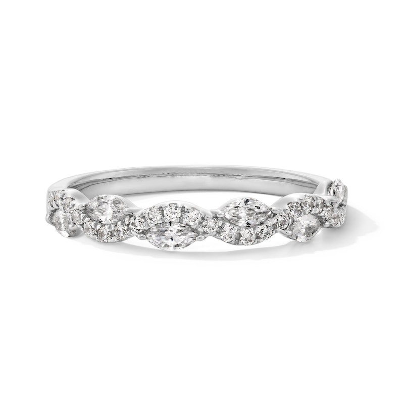 Main Image 1 of 1/2 CT. T.W. Marquise and Round Certified Lab-Grown Diamond Wave Stackable Band in 10K White Gold (F/VS2)