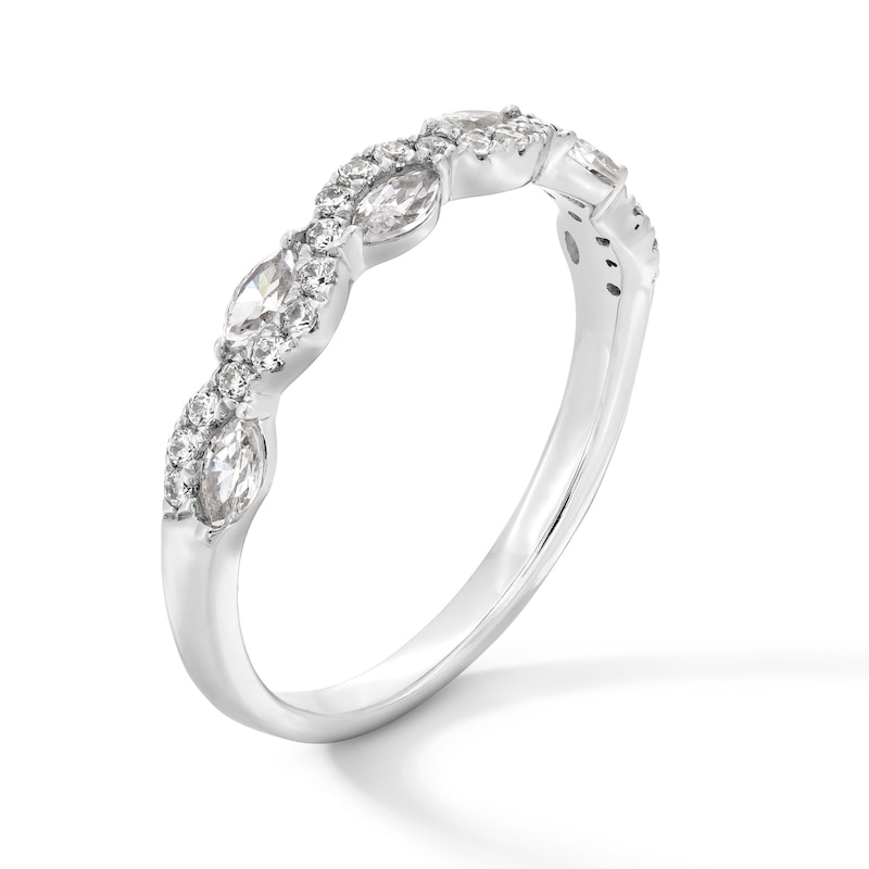 Main Image 2 of 1/2 CT. T.W. Marquise and Round Certified Lab-Grown Diamond Wave Stackable Band in 10K White Gold (F/VS2)