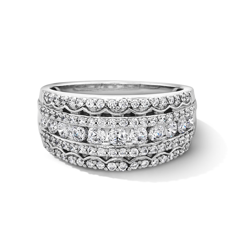Main Image 1 of 1 CT. T.W. Certified Lab-Grown Diamond Multi-Row Scallop Border Band in 14K White Gold (F/VS2)