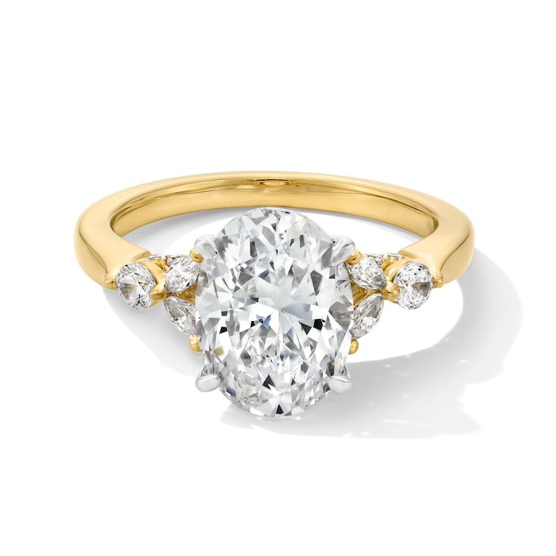 Main Image 1 of 3-1/2 CT. T.W. Oval Certified Lab-Grown Diamond Leaf-Sides Engagement Ring in 14K Gold (F/VS2)