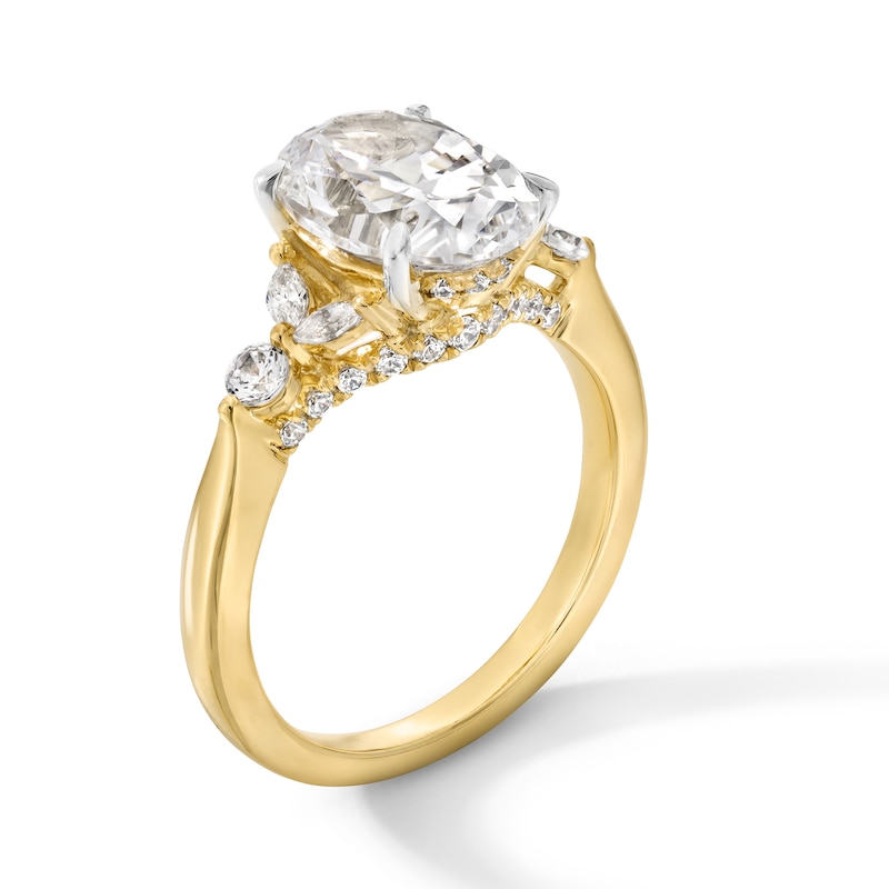 Main Image 2 of 3-1/2 CT. T.W. Oval Certified Lab-Grown Diamond Leaf-Sides Engagement Ring in 14K Gold (F/VS2)