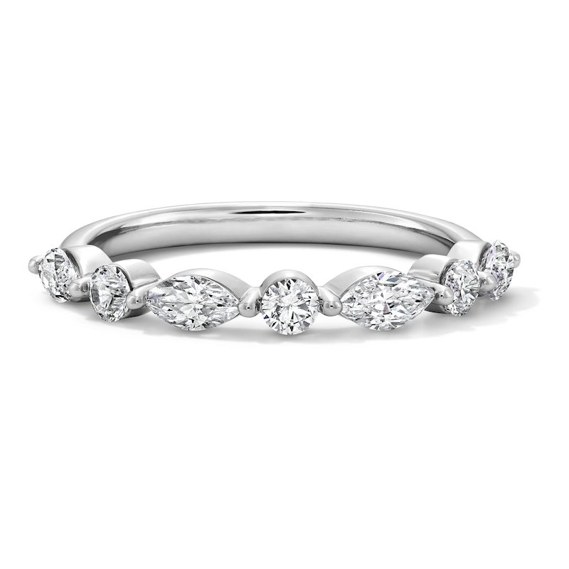 Main Image 1 of 1/2 CT. T.W. Marquise and Round Certified Lab-Grown Diamond Alternating Band in 14K White Gold (F/VS2)