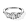 Thumbnail Image 1 of 1/4 CT. T.W. Diamond Cushion Frame Three Stone Crossover Shank Engagement Ring in 10K White Gold