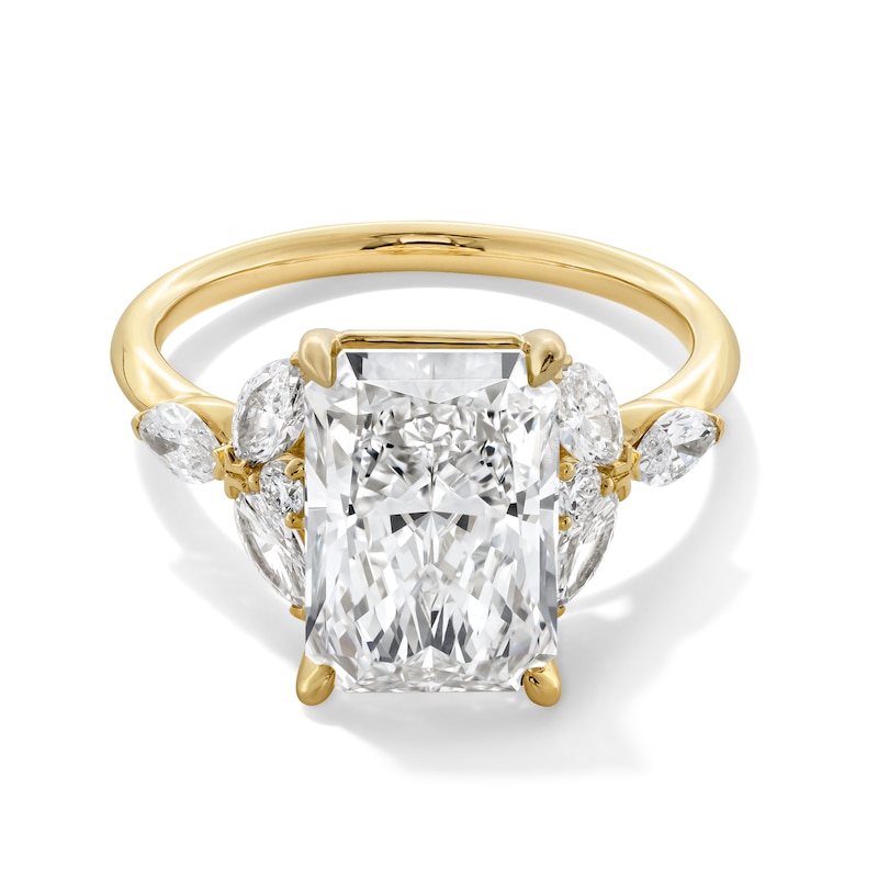 Main Image 1 of 4-5/8 CT. T.W. Radiant-Cut Certified Lab-Grown Diamond Leaf-Sides Engagement Ring in 14K Gold (F/VS2)