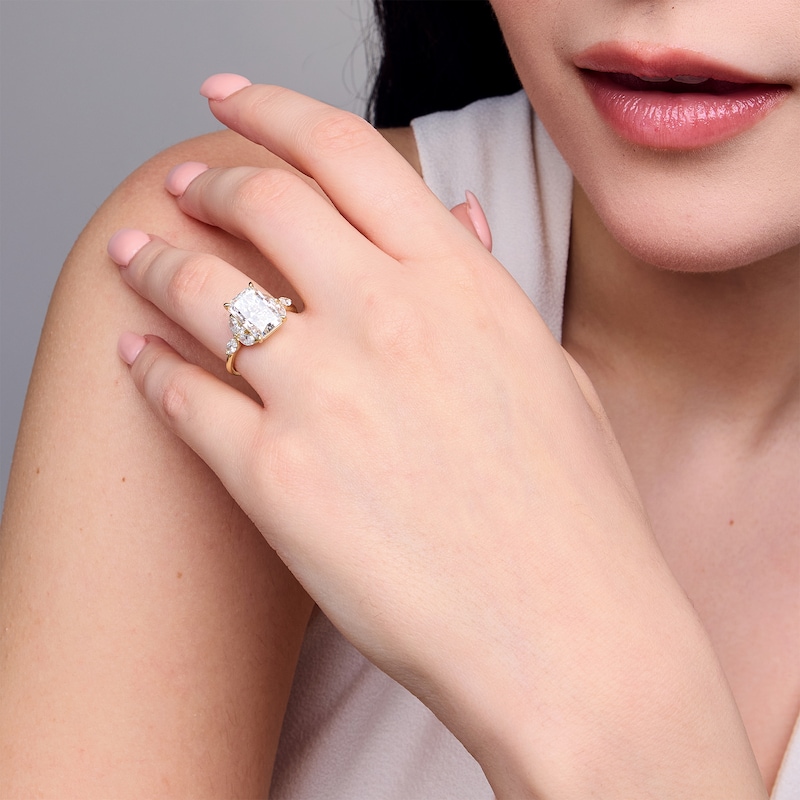 Main Image 2 of 4-5/8 CT. T.W. Radiant-Cut Certified Lab-Grown Diamond Leaf-Sides Engagement Ring in 14K Gold (F/VS2)