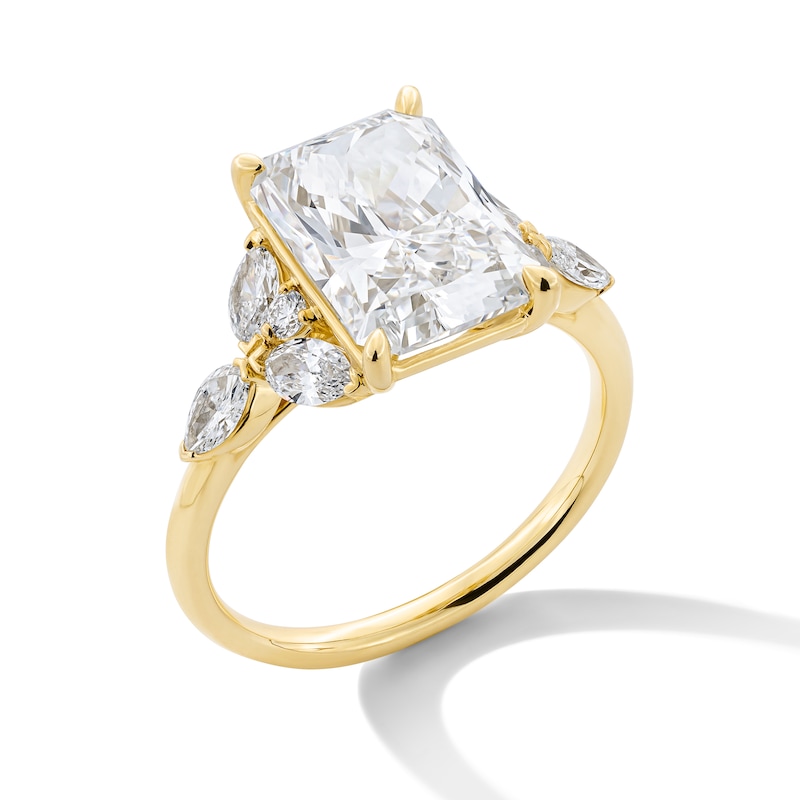 Main Image 3 of 4-5/8 CT. T.W. Radiant-Cut Certified Lab-Grown Diamond Leaf-Sides Engagement Ring in 14K Gold (F/VS2)