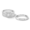 Thumbnail Image 1 of 1 CT. T.W. Certified Lab-Grown Diamond Cushion Frame Wedding Ensemble in 10K White Gold (F/SI2) - Size 7 and 10