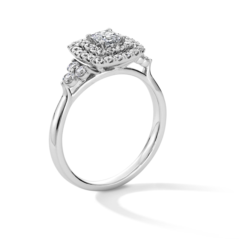 Main Image 2 of 7/8 CT. T.W. Princess-Cut Diamond Double Cushion Frame Tri-Sides Engagement Ring in 14K White Gold