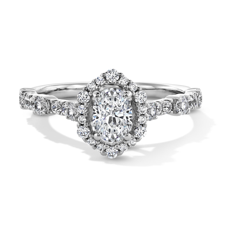 Main Image 1 of 1 CT. T.W. Oval Diamond Hexagonal Frame Engagement Ring in 14K White Gold