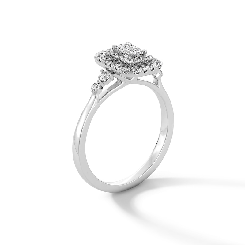 Main Image 3 of 5/8 CT. T.W. Emerald-Cut Diamond Double Octagonal Frame Engagement Ring in 14K White Gold
