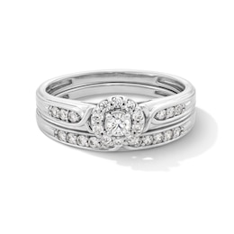 3/8 CT. T.W. Certified Lab-Grown Diamond Frame Crossover Shank Wedding Ensemble in 10K White Gold (F/SI2)