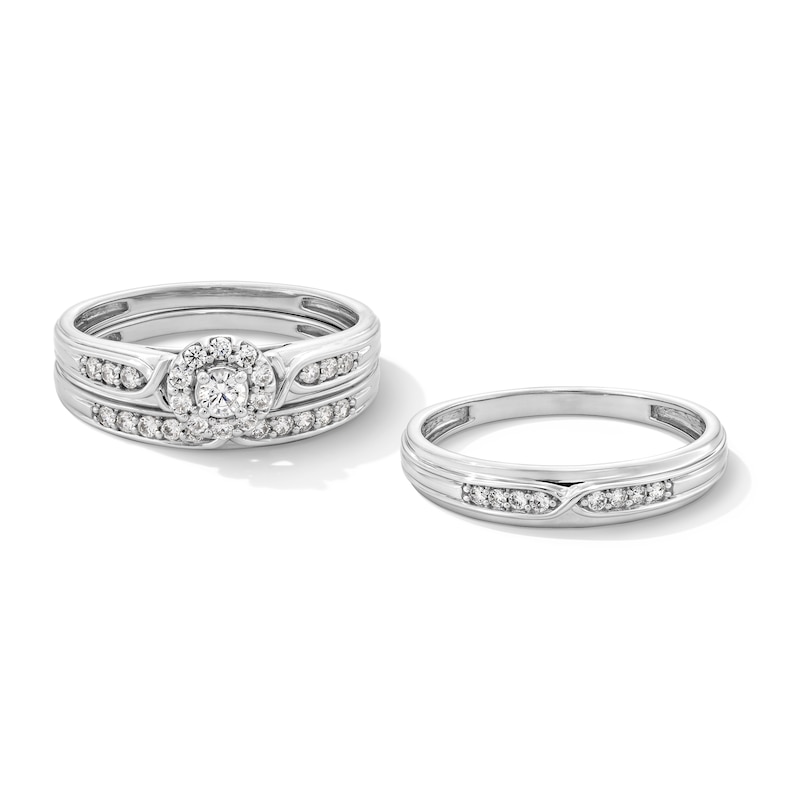 Main Image 1 of 3/8 CT. T.W. Certified Lab-Grown Diamond Frame Crossover Shank Wedding Ensemble in 10K White Gold (F/SI2)