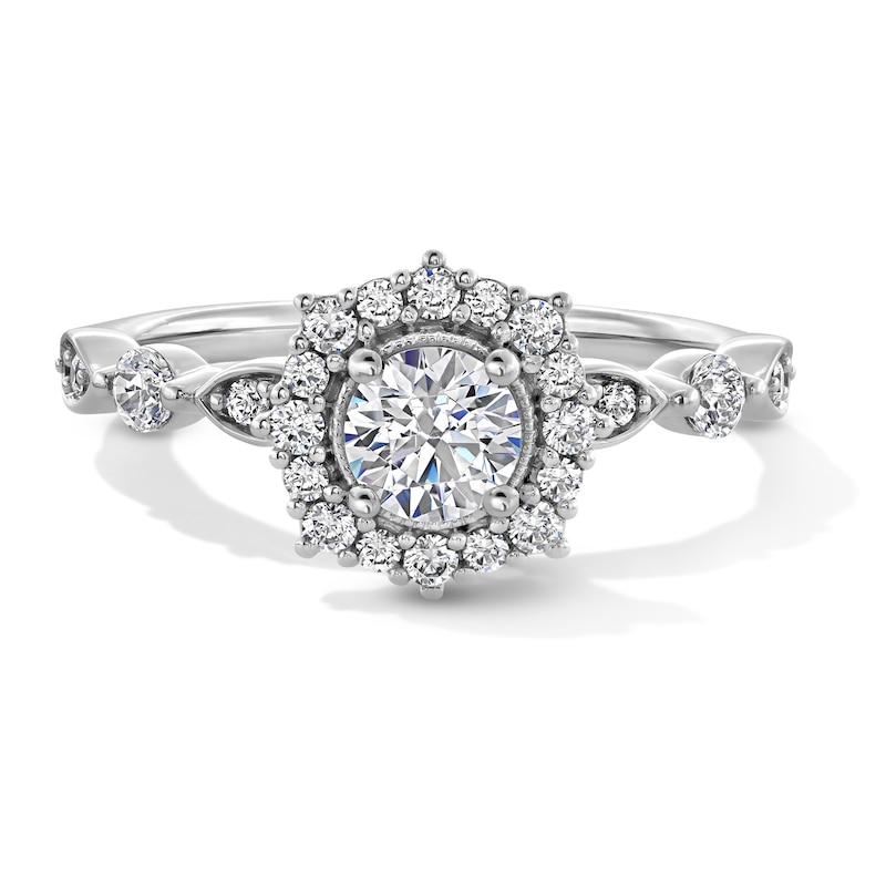 Main Image 1 of 7/8 CT. T.W. Diamond Frame Art Deco Vintage-Style Engagement Ring in 14K White Gold