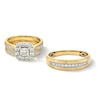 Thumbnail Image 1 of 1-1/3 CT. T.W. Princess-Cut Certified Lab-Grown Diamond Cushion Frame Wedding Ensemble in 10K Two-Tone Gold (F/SI2)