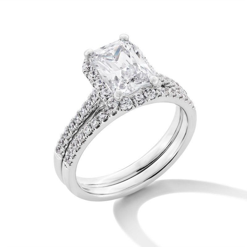 Main Image 3 of 2 CT. T.W. Radiant-Cut Certified Lab-Grown Diamond Frame Bridal Set in 14K White Gold (F/VS2)