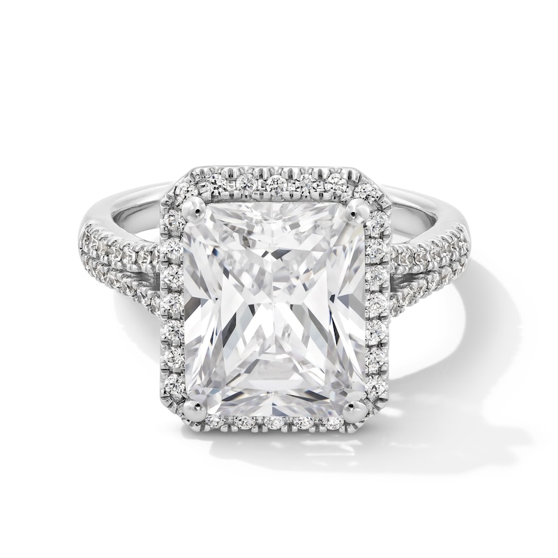 Main Image 1 of 4-1/2 CT. T.W. Radiant-Cut Certified Lab-Grown Diamond Frame Split Shank Engagement Ring in 14K White Gold (F/VS2)