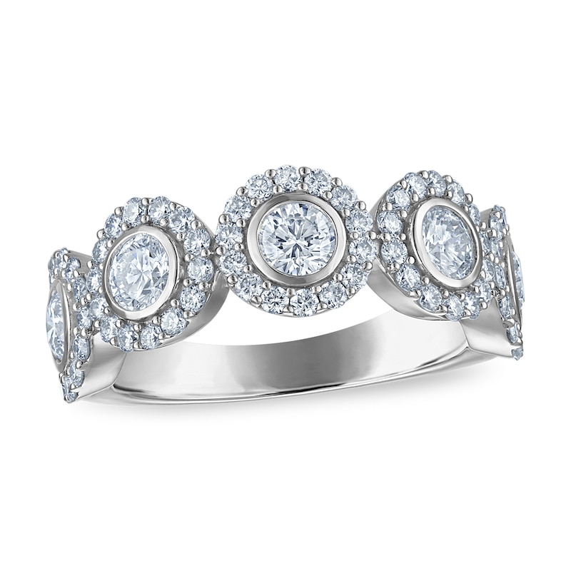 Main Image 1 of 1-1/2 CT. T.W. Certified Lab-Grown Diamond Frame Five Stone Anniversary Band in 10K White Gold (F/VS2)