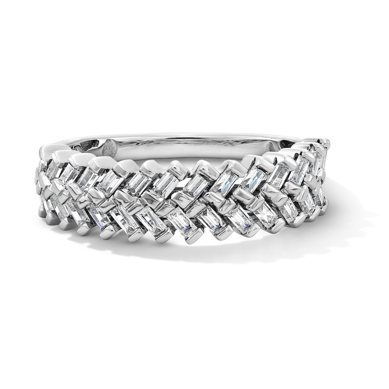 Main Image 1 of 7/8 CT. T.W. Baguette-Cut Certified Lab-Grown Diamond Double Row Band in 14K White Gold (F/VS2)