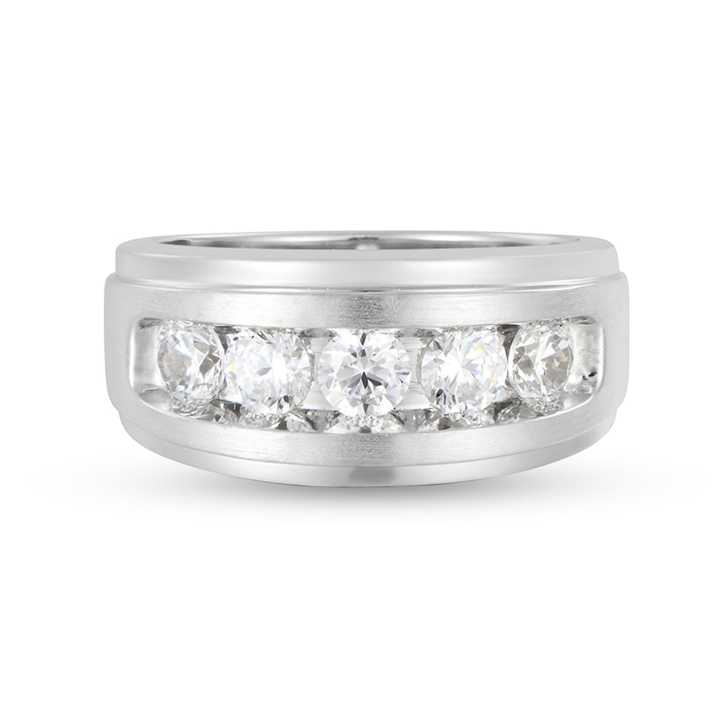 Main Image 1 of 1-1/2 CT. T.W. Certified Lab-Grown Diamond Five Stone Stepped Edge Band in 10K White Gold (F/VS2)