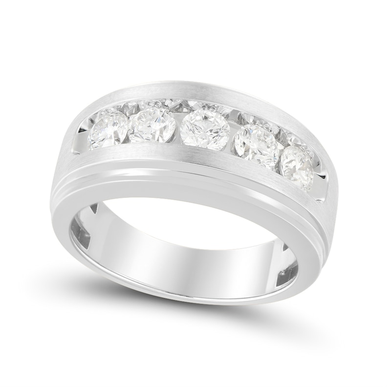 Main Image 2 of 1-1/2 CT. T.W. Certified Lab-Grown Diamond Five Stone Stepped Edge Band in 10K White Gold (F/VS2)