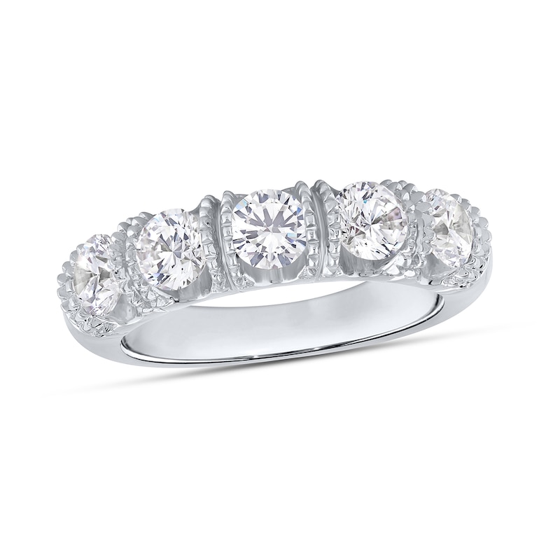 Main Image 1 of 1-1/2 CT. T.W. Certified Lab-Grown Diamond Five Stone Vintage-Style Anniversary Band in 14K White Gold (F/VS2)