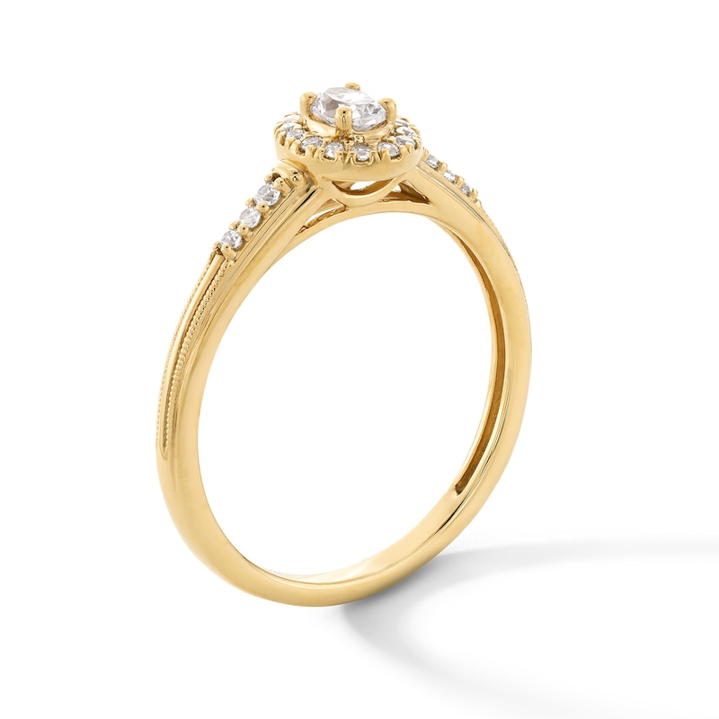 Main Image 2 of 1/4 CT. T.W. Oval Certified Lab-Grown Diamond Frame Promise Ring in 10K Gold (F/SI2)