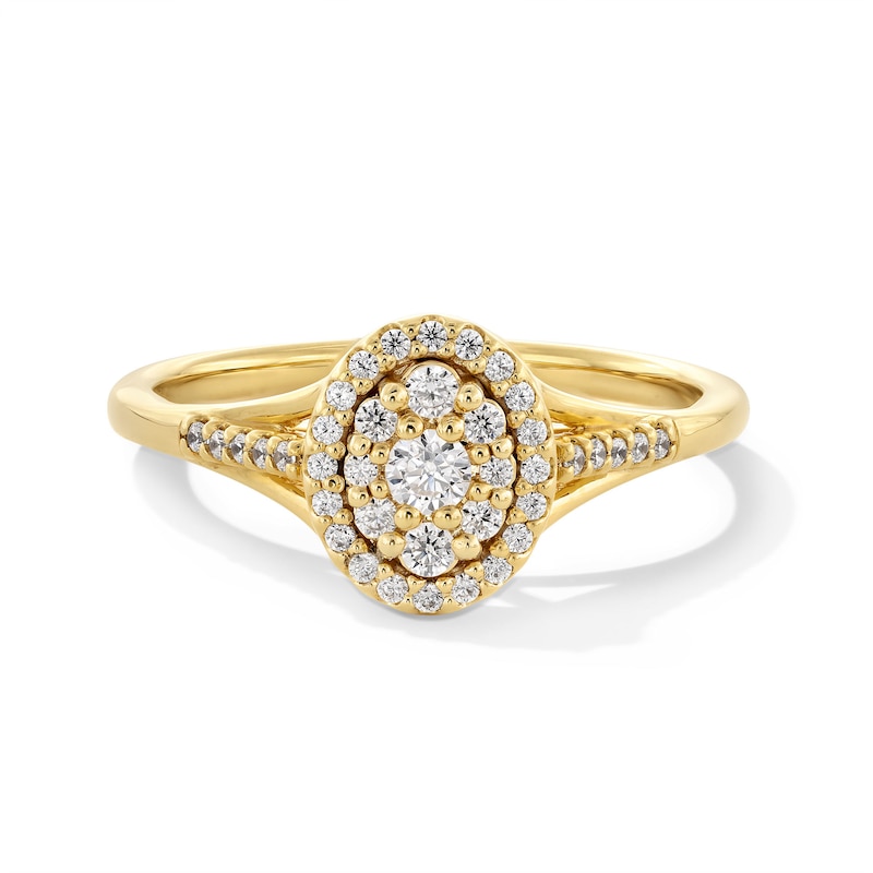 Main Image 1 of 1/4 CT. T.W. Oval-Shaped Certified Lab-Grown Multi-Diamond Frame Promise Ring in 10K Gold (F/SI2)