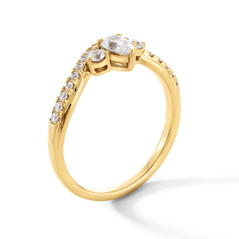 Main Image 2 of 1/2 CT. T.W. Pear-Shaped Certified Lab-Grown Diamond Three Stone Contour Promise Ring in 10K Gold (F/SI2)