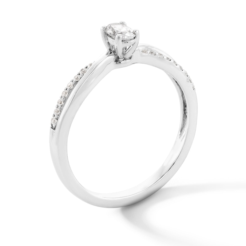 Main Image 2 of 1/4 CT. T.W. Oval Certified Lab-Grown Diamond Split Shank Promise Ring in 10K White Gold (F/SI2)