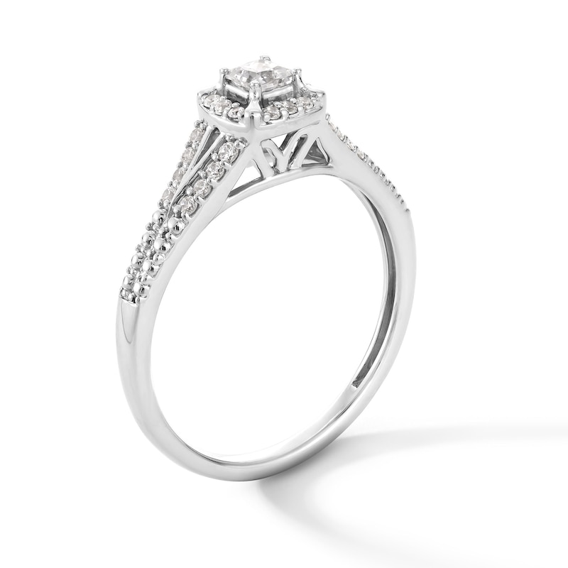 Main Image 2 of 1/3 CT. T.W. Princess-Cut Certified Lab-Grown Diamond Frame Split Shank Promise Ring in 10K White Gold (F/SI2)