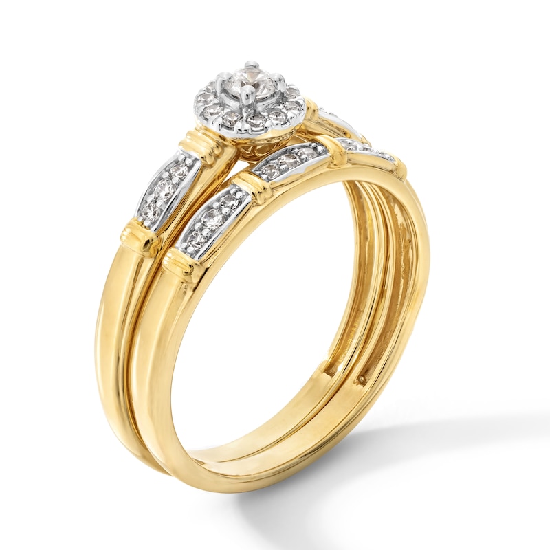 Main Image 2 of 1/3 CT. T.W. Certified Lab-Grown Diamond Frame Sectioned Shank Wedding Ensemble in 10K Gold (F/SI2)