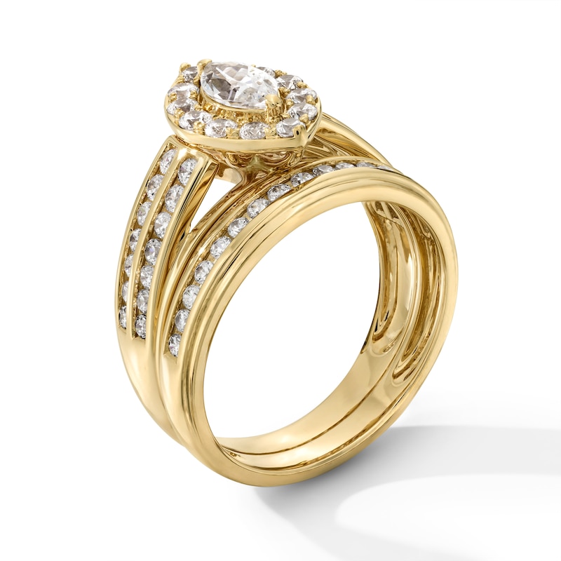 Main Image 2 of 1-1/2 CT. T.W. Marquise-Cut Certified Lab-Grown Diamond Frame Double Row Shank Wedding Ensemble in 10K Gold (F/SI2)